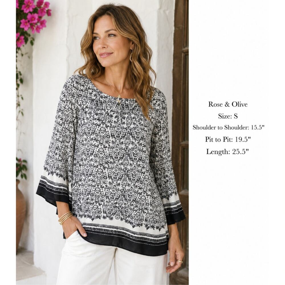 Rose & Olive Flowy Boho Lightweight Blouse Size S Breezy Easy Scandi Comfort